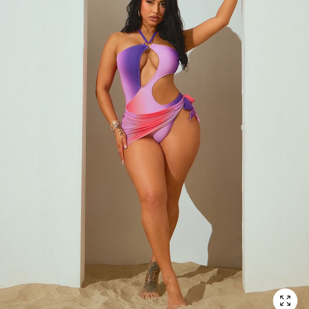 Fashion Nova Purple and Pink One Piece Swimsuit